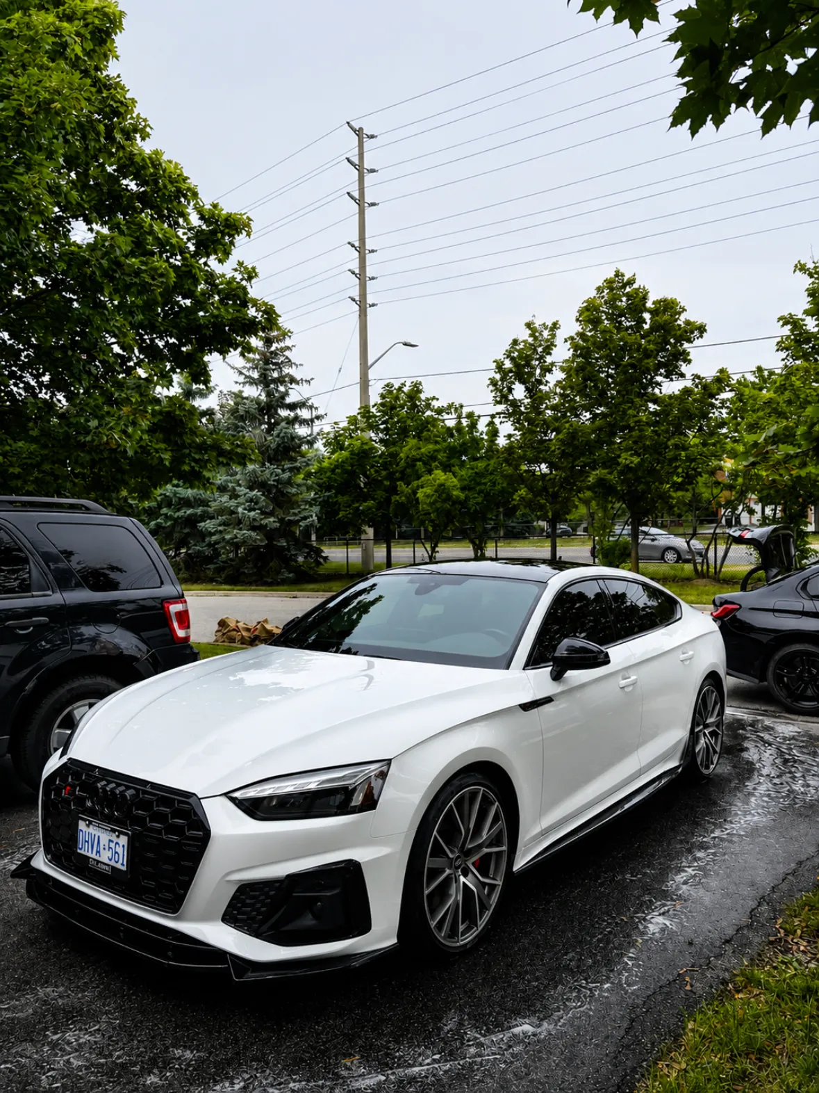 White Audi S5 with an even, glossy finish after an exterior detail